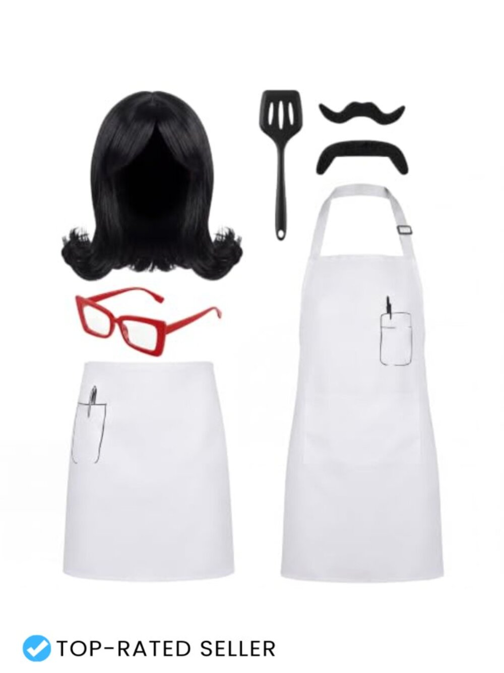 Halloween Couple Costume Set Wig Glasses Aprons Mustache Cosplay